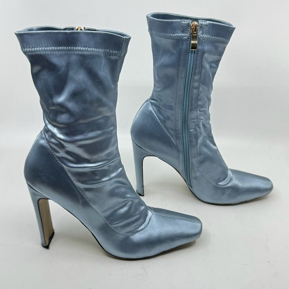Ice-blue Satin Sock Boot Heel